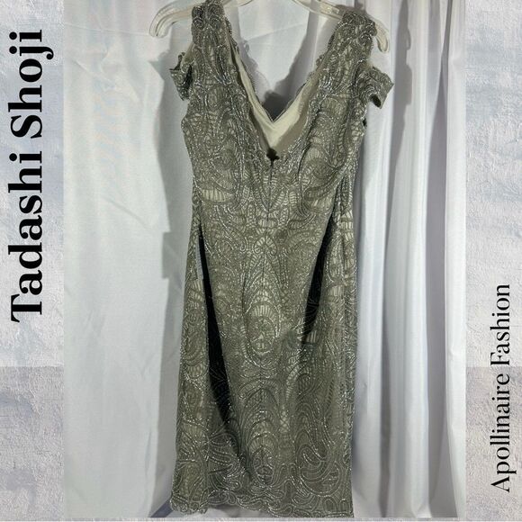TADASHI SHOJI FORD CUTOUT DRESS IN ASH GREY  METALLIC SIZE 16 NWT - Picture 6 of 9